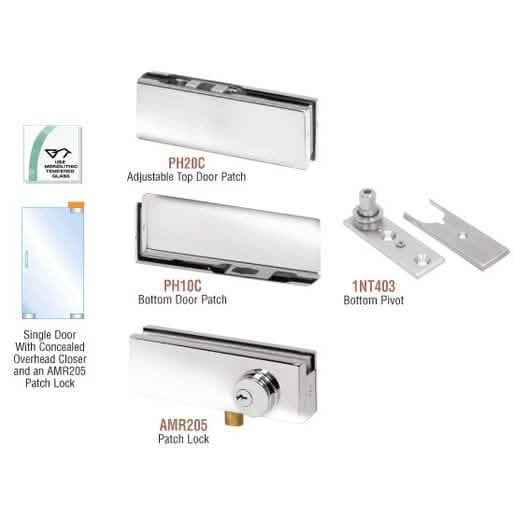 "CRL Polished Stainless Patch Door Kit with Lock for Overhead Door Closer - Product Image 