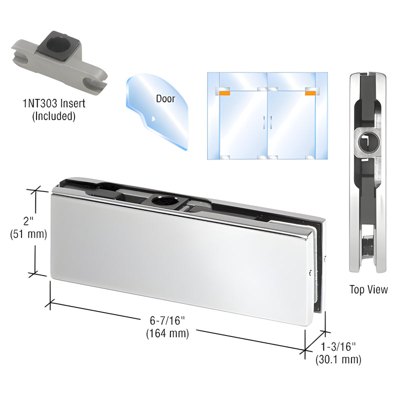PH20APS polished stainless steel top gate patch fitting for 3/8-1/2 in glass, 6 7/16" length, 2" height pivot hardware