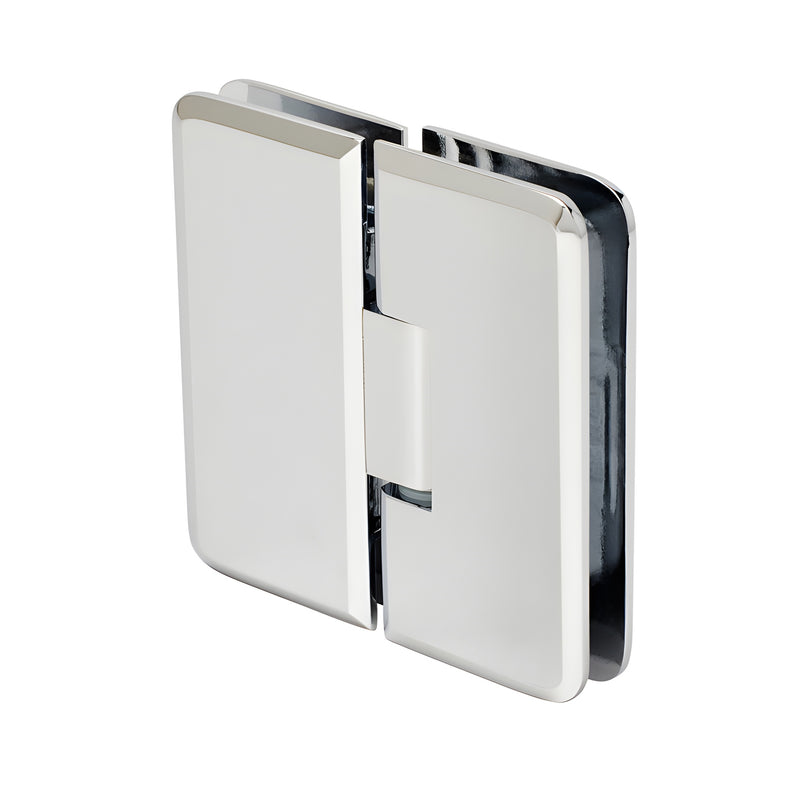 PET180CH polished chrome 180 glass-to-glass brass shower hinge, beveled, for 1/4-5/16 glass