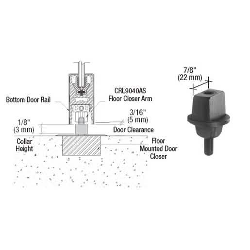 CRL Floor Mounted Closer with 1/8" Collar Height and Tapered Type Spindle for Doors