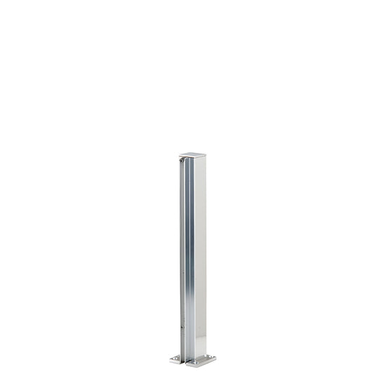 Brite anodized 12 in aluminum square end post with U-channel for 1/4 in glass; slim 1 1/8 in profile, mounted base