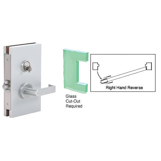 CRL DL611RMSC satin-anodized 6x10 center lock with lever and key cylinder for 1/2 in tempered glass (right-hand shown)