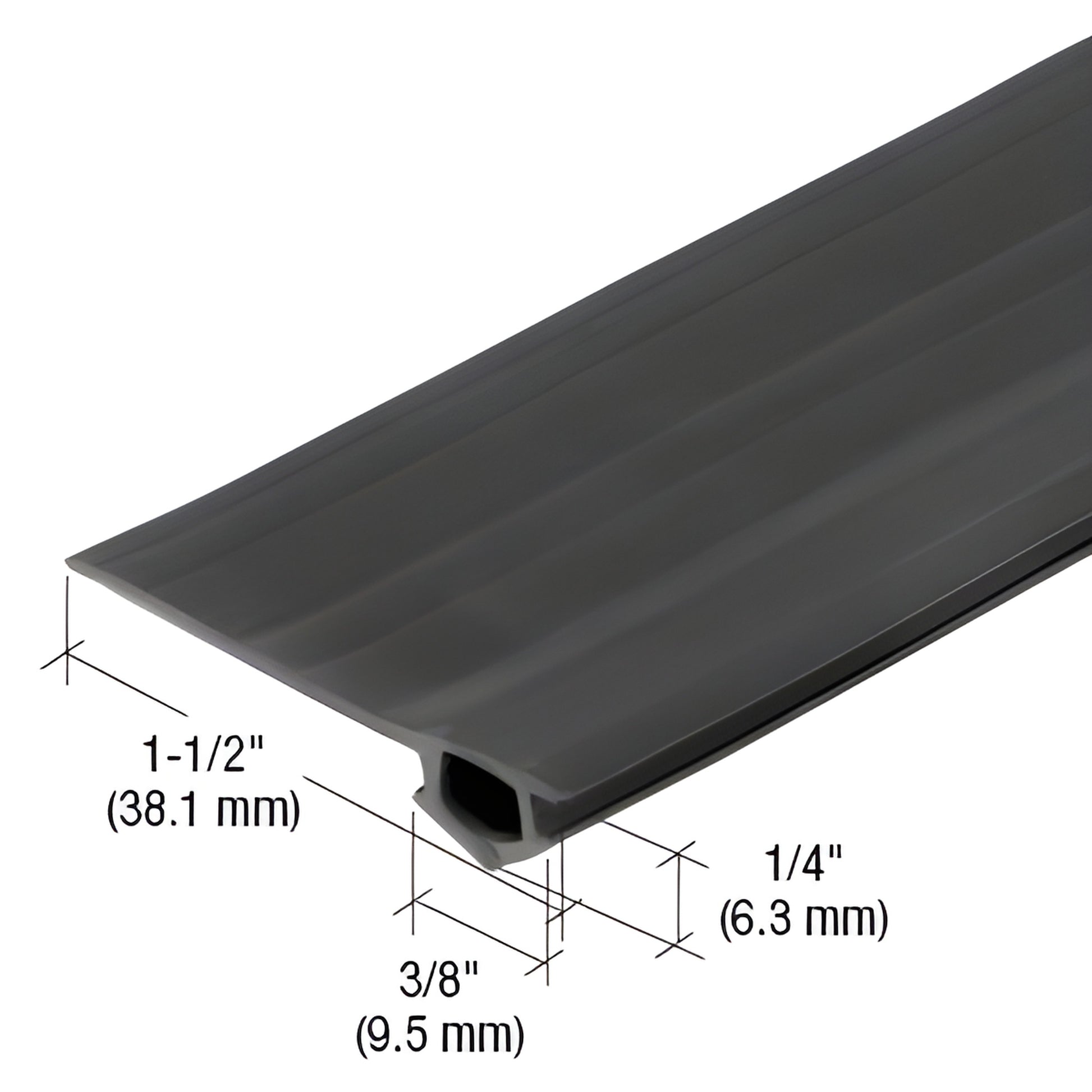 Gray vinyl bug strip for sliding glass doors, flexible 1-1/2" x 1/4" profile with tear-strip, SKU BS3109C
