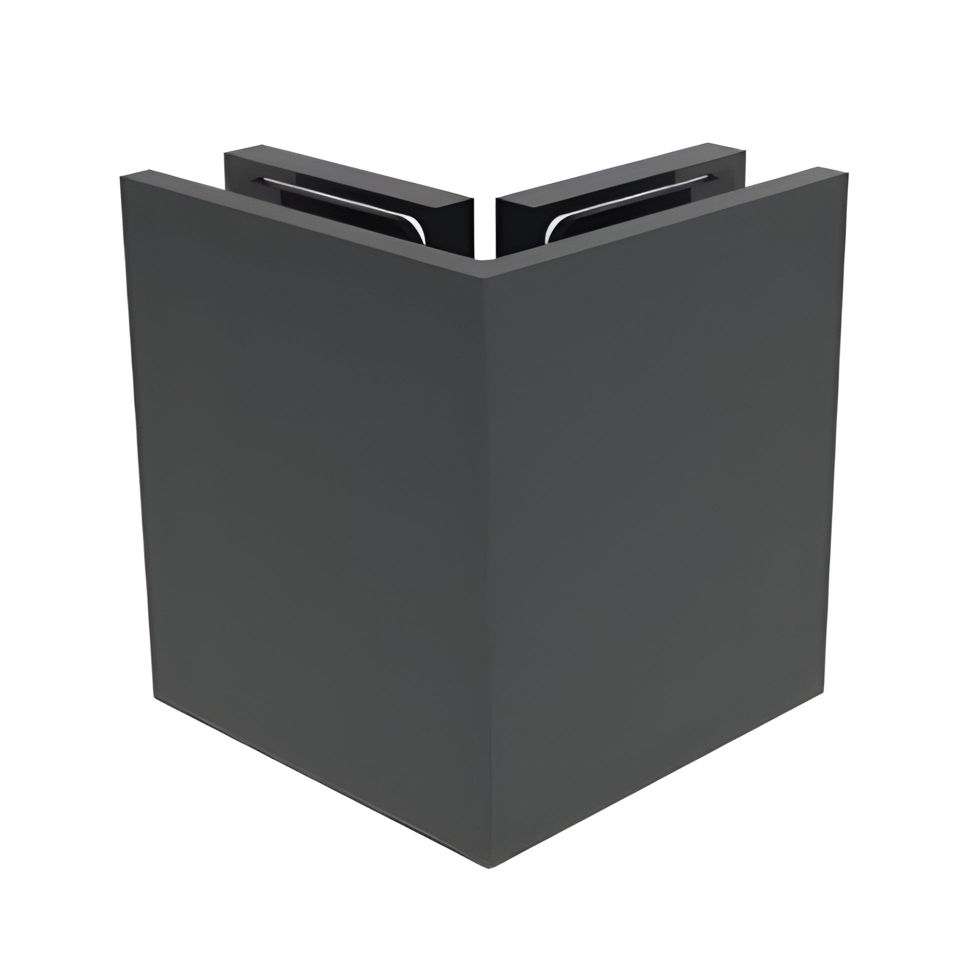 BEL090MBL matte black Bellagio 90deg glass-to-glass brass shower bracket, square corner with snap-on cover