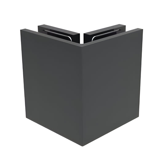 BEL090MBL matte black Bellagio 90deg glass-to-glass brass shower bracket, square corner with snap-on cover