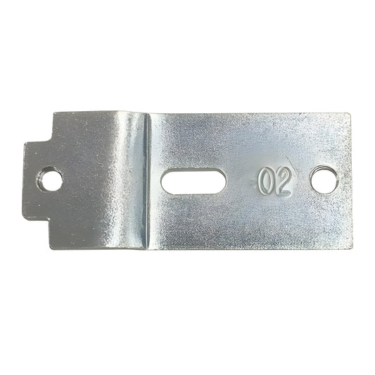 Aluminum universal mounting clip bracket (BP21400B) for Adams Rite 7100 series locks, silver finish, two mounting holes.