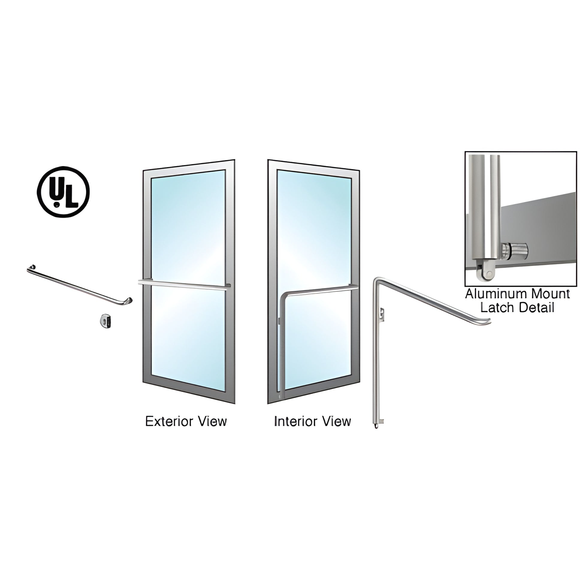 PA110A4AKBS stainless steel tubular panic handle, brushed finish, 1-1/4 in dia, fits 1-3/4-2-1/2 in doors, exterior keyed opt