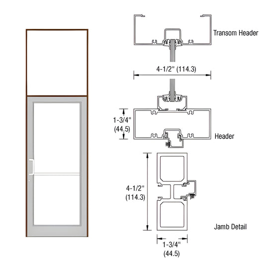 FD31522 black bronze anodized aluminum transom frame diagram for 36 x 84 door opening with header and jamb profiles