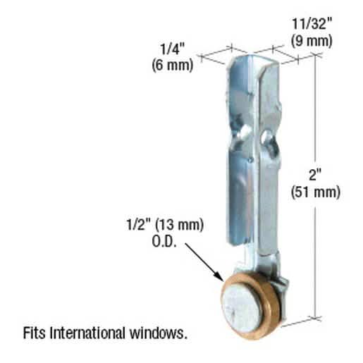 CRL Brass Sliding Window Roller with Steel Bracket for 1/2" Flat Edge International Window