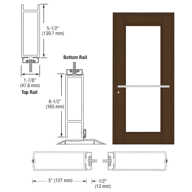 Durafront WS commercial entrance door SKU DC91722 - black bronze anodized, glass lite, push/pull bar.