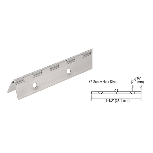 CRL nickel-plated steel piano hinge, 72 in long, 1-1/2 in wide, countersunk holes - SKU 2416NS