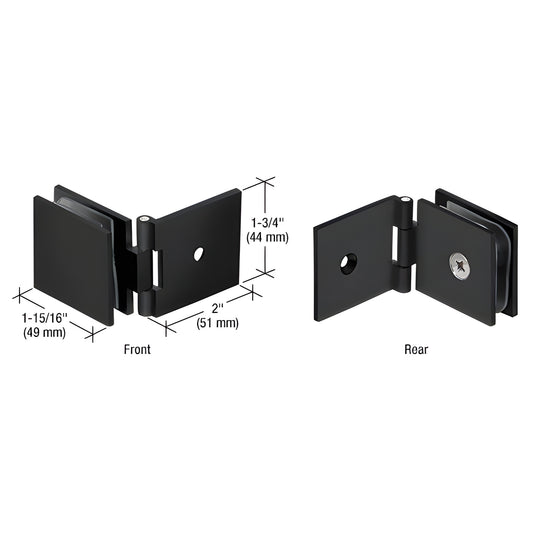 Matte black adjustable glass-to-wall clamp hinge for 8-12mm glass, wall mount (SKU ADJSQ037MBL)