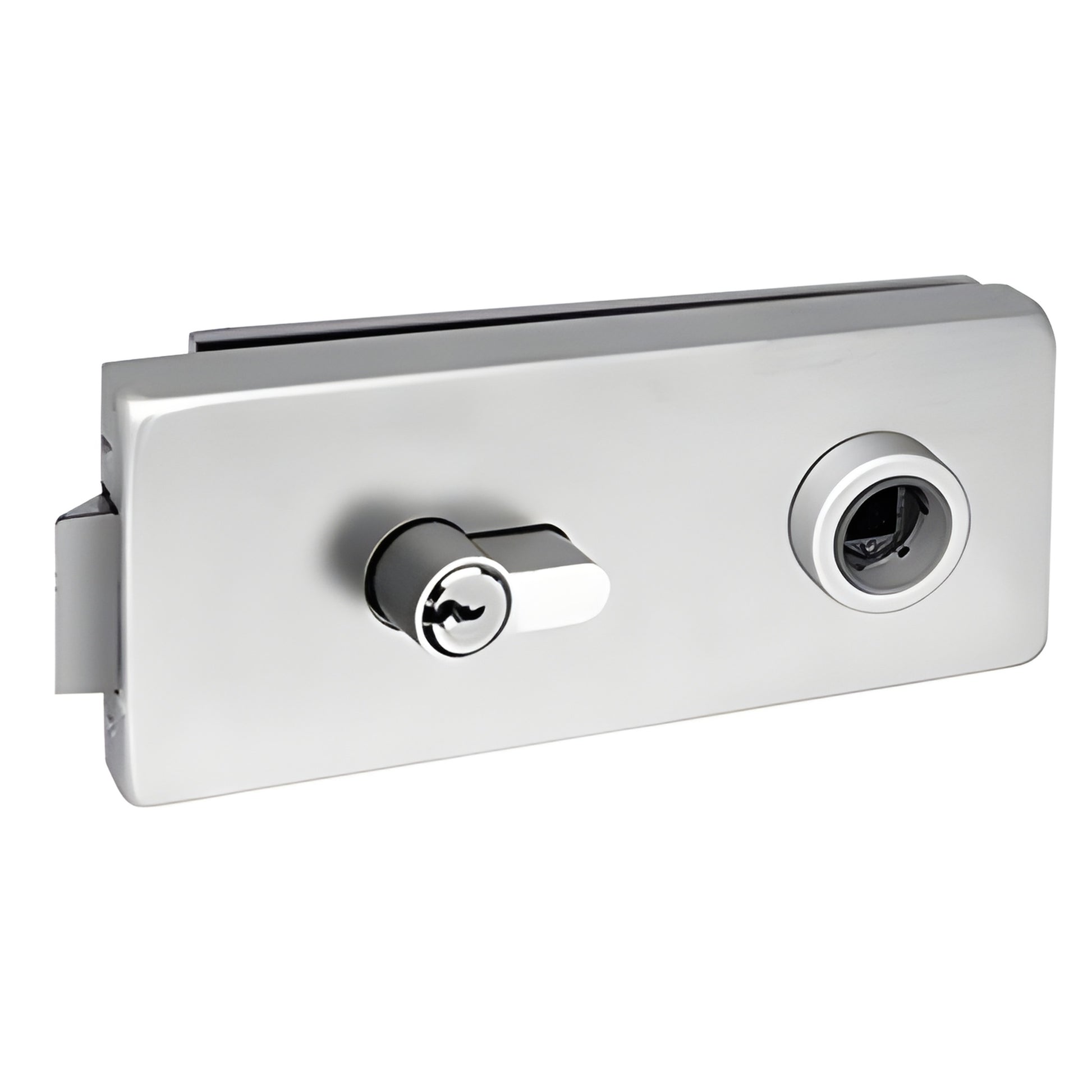 CRL Fallbrook square glass door latch with keyed cylinder, satin anodized finish, for 8-10mm interior glass (SKU: FLKSSA)