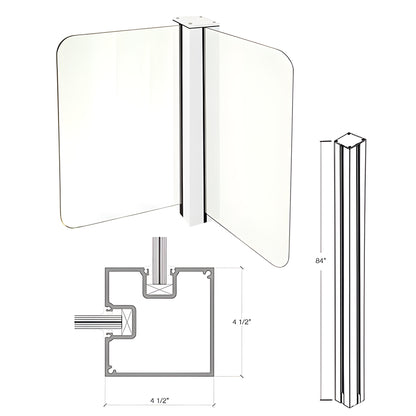 Sky White Cielo aluminum glass post (SKU C84CRKW), 84 in tall, 3-1/4 in front trim, 41 2 in depth for frameless glass
