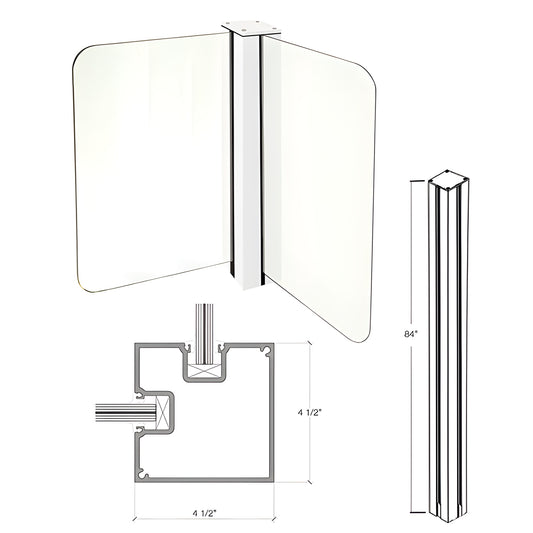 Sky White Cielo aluminum glass post (SKU C84CRKW), 84 in tall, 3-1/4 in front trim, 41 2 in depth for frameless glass