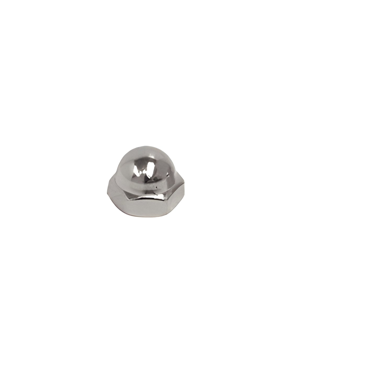 Stainless steel acorn cap nut (ACN1420S) for 1/4-20 screws, polished dome top and hex base.
