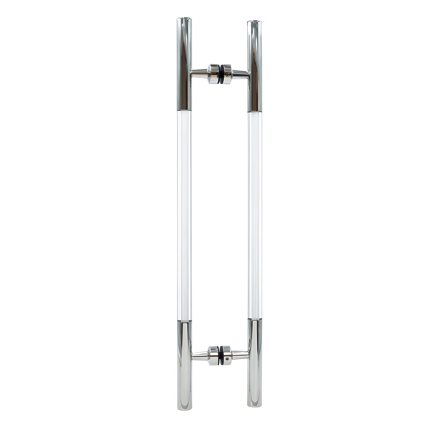Polished stainless steel ladder-style glass pull handle with white acrylic insets, 18 in center-to-center (CA18X18PS)