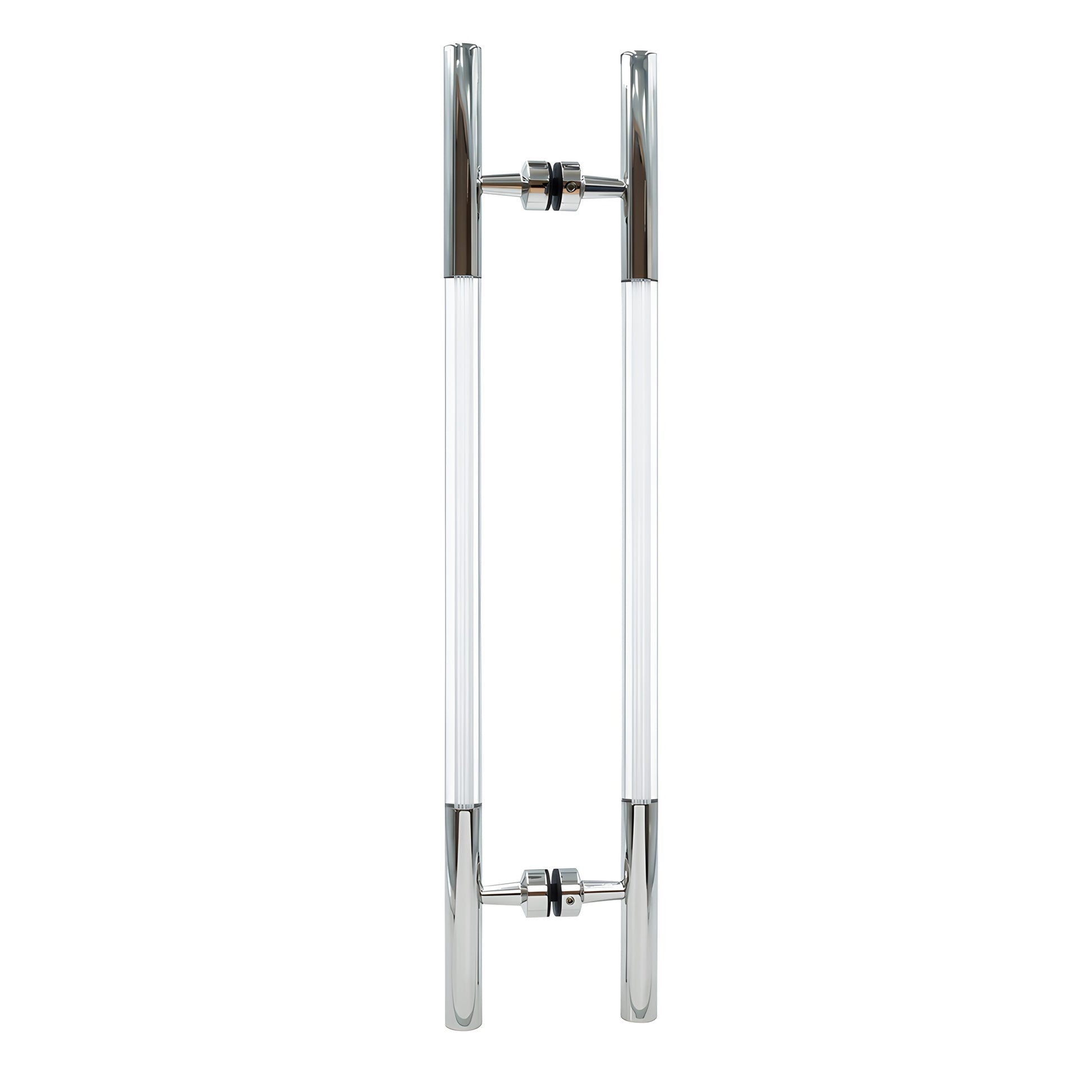 Polished stainless steel ladder-style glass pull handle with white acrylic insets, 18 in center-to-center (CA18X18PS)