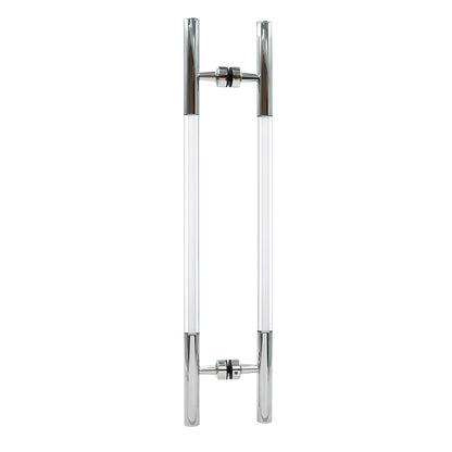 Polished stainless steel ladder-style glass pull handle with white acrylic insets, 18 in center-to-center (CA18X18PS)
