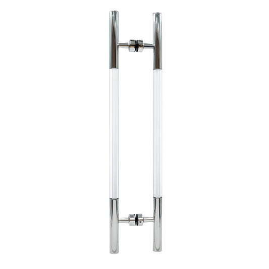 Polished stainless steel ladder-style glass pull handle with white acrylic insets, 18 in center-to-center (CA18X18PS)
