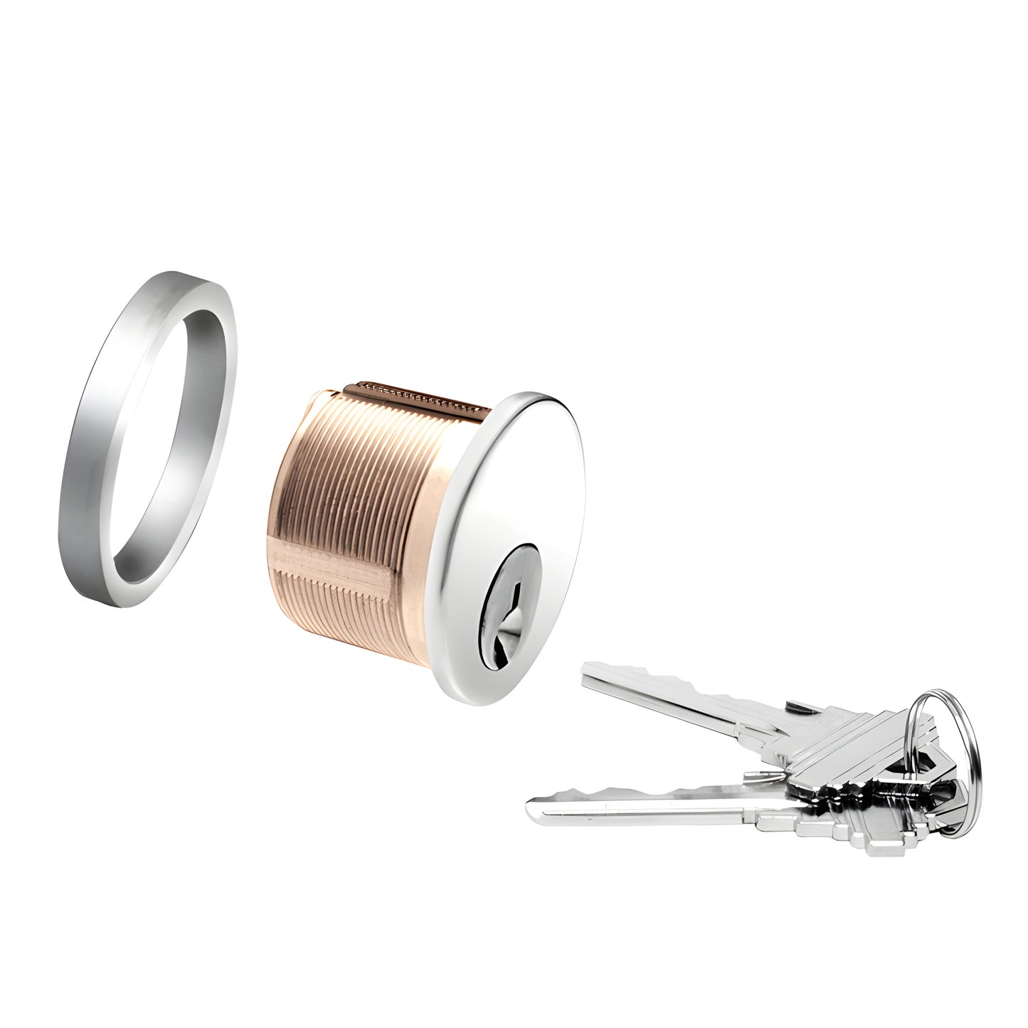 CRL DRA50PS mortise key cylinder, brass body with polished stainless face, retaining ring and three keys