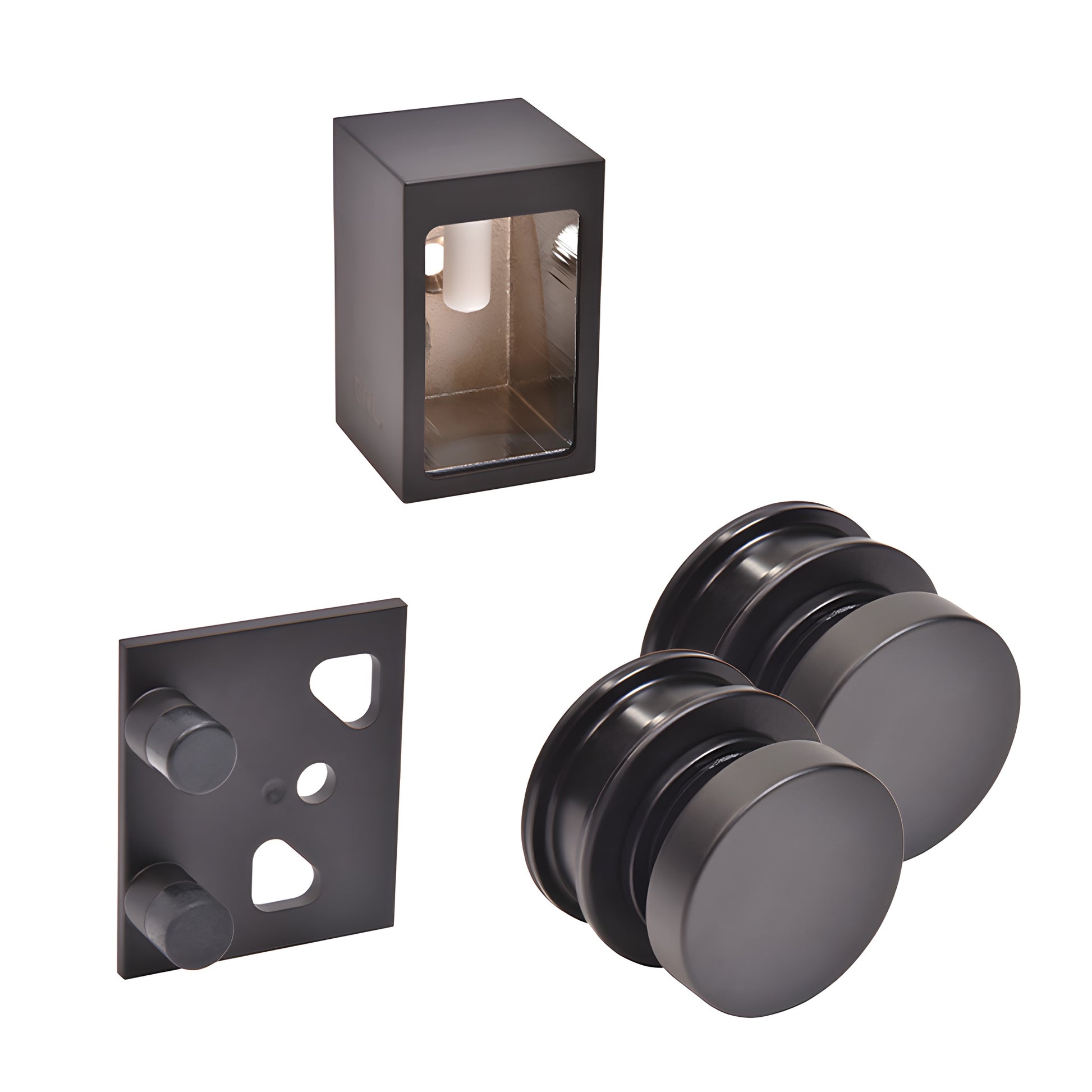 Brixen matte black stainless steel sliding shower door replacement kit - two rollers, wall bracket and stopper (BRXHDWKMBL)