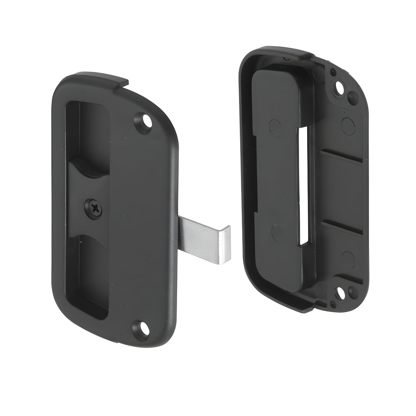 CRL A186 black plastic screen door pull with steel latch, mortise-style two-piece assembly for 1/2" extruded/roll-formed door