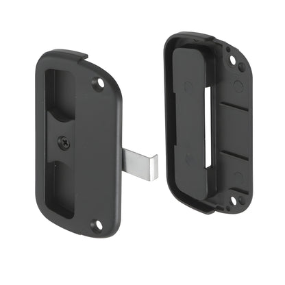 CRL A186 black plastic screen door pull with steel latch, mortise-style two-piece assembly for 1/2" extruded/roll-formed door