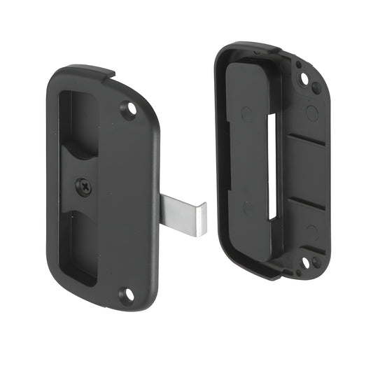 CRL A186 black plastic screen door pull with steel latch, mortise-style two-piece assembly for 1/2" extruded/roll-formed door