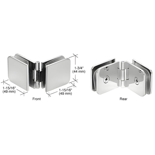 Polished chrome adjustable glass to glass clamp hinge (ADJ180CH) for 8-12mm tempered glass, fits 90 -180 angles.