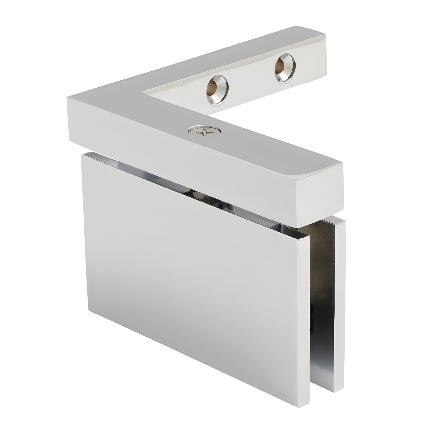 Polished chrome left-hand wall-mount glass pivot hinge for 1/2 (12mm) frameless shower glass, SKU SRCAR05LCH