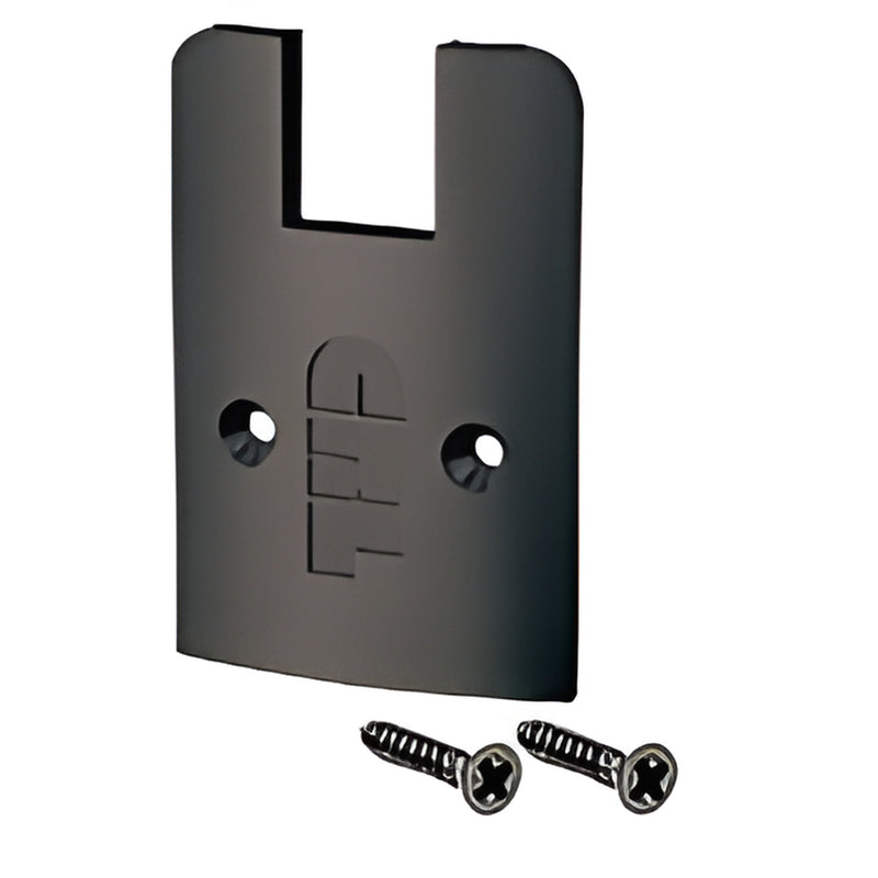 Gloss black low-profile sidelite rail end cap SREC2SBL with two screws, fits 2-5/16" rail