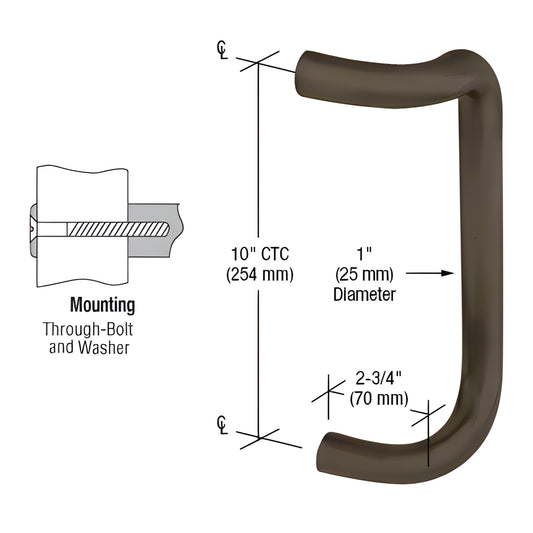 CD10DU dark bronze tubular offset single-sided door pull, 1 in dia, 10 in center-to-center, 2-3/4 in projection.