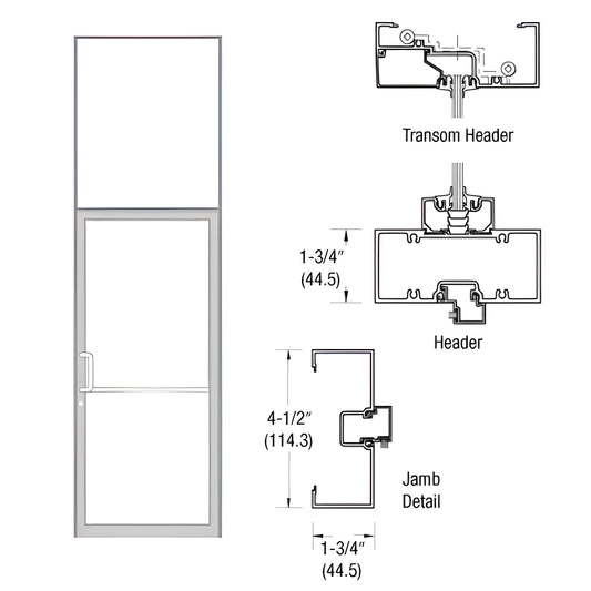 Aluminum complete door frame with transom, clear anodized finish and jamb/header details - SKU 0B61511