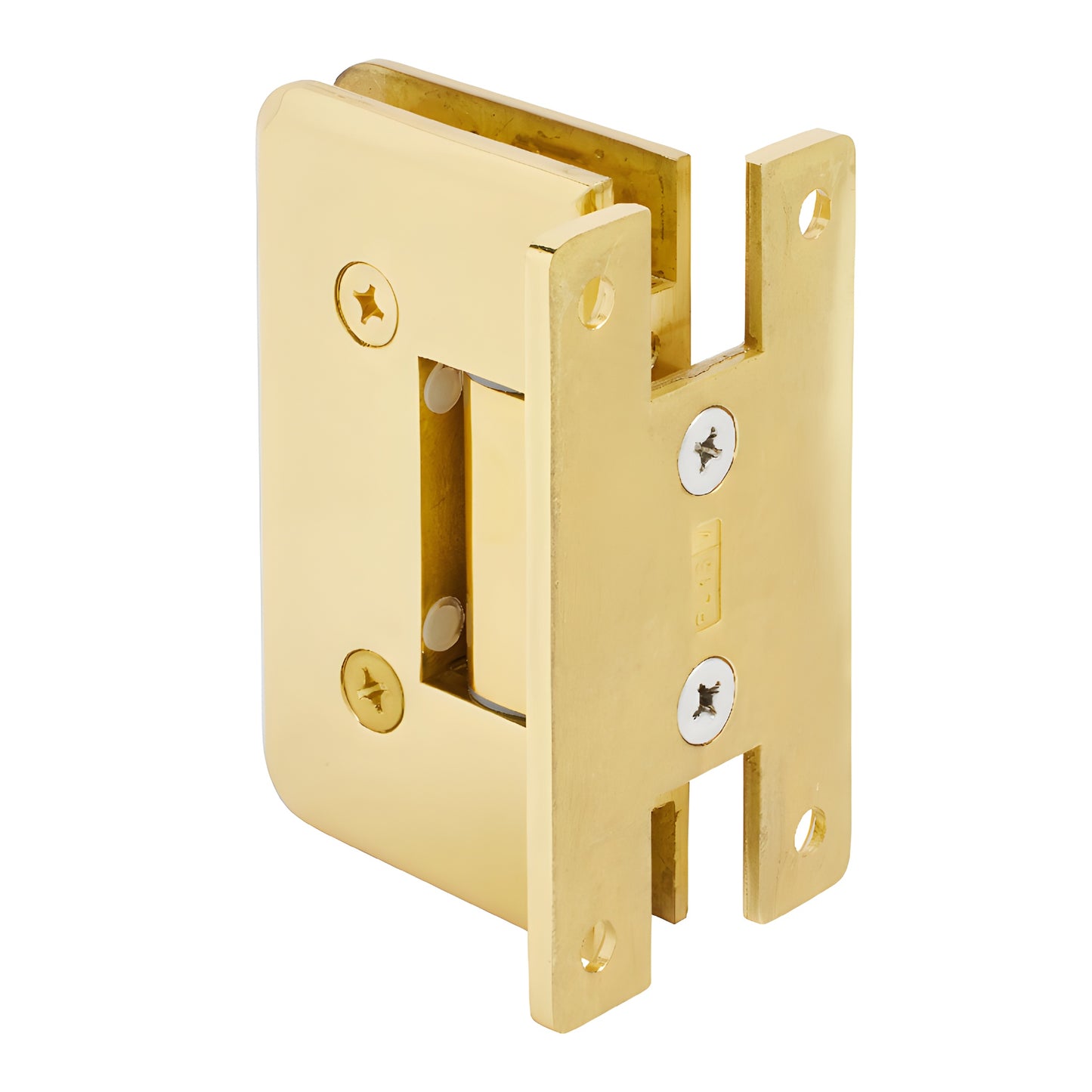 PLY037BR polished brass solid brass frameless shower door hinge, wall mount, beveled edge, self centering