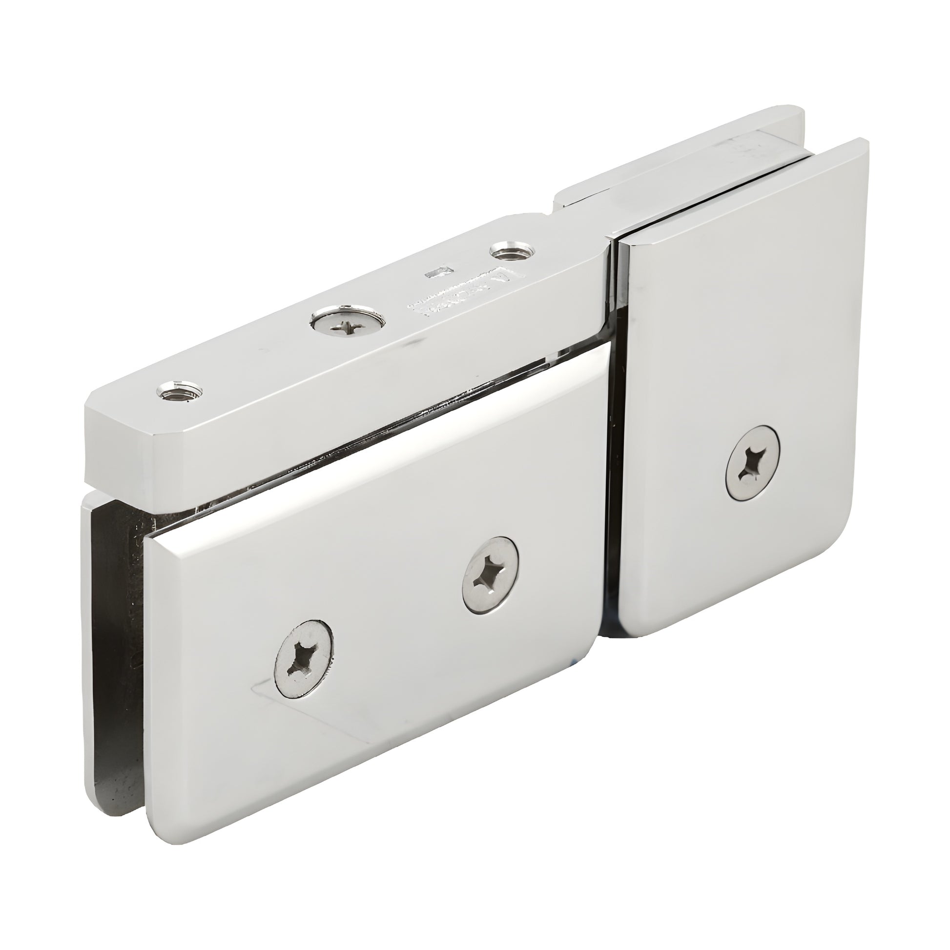 PPH07PN polished nickel Prima pivot hinge for 8-10mm tempered glass, brass, beveled profile.