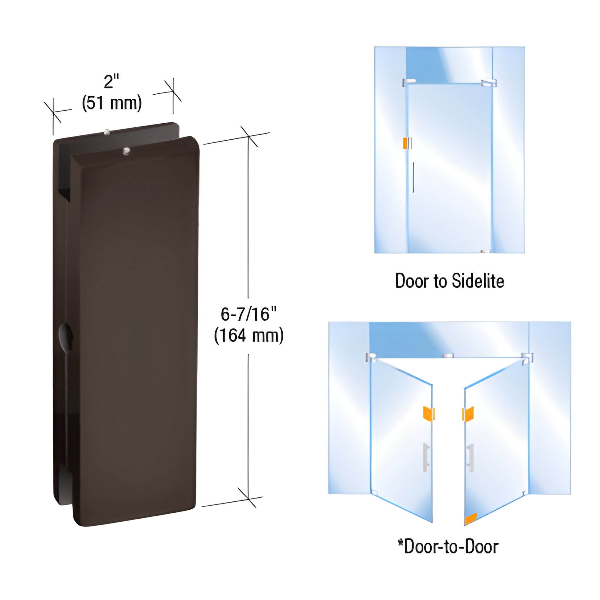 AMR206DU black bronze glass-door keeper for 3/8" or 1/2" tempered glass, 6-7/16" x 2".
