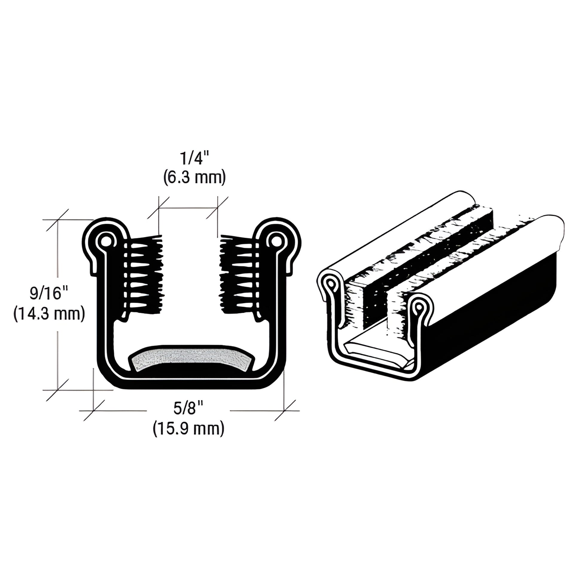 CRL SKU 3C196 rubber window channel with pile liner for 1/4" glass, 5/8" wide, fits Willys/Jeep 1949-1963.