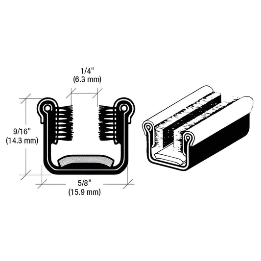 CRL SKU 3C196 rubber window channel with pile liner for 1/4" glass, 5/8" wide, fits Willys/Jeep 1949-1963.