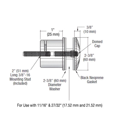 RS0B215BS brushed 316 stainless steel heavy-duty glass standoff, round face and mounting stud for railing systems.