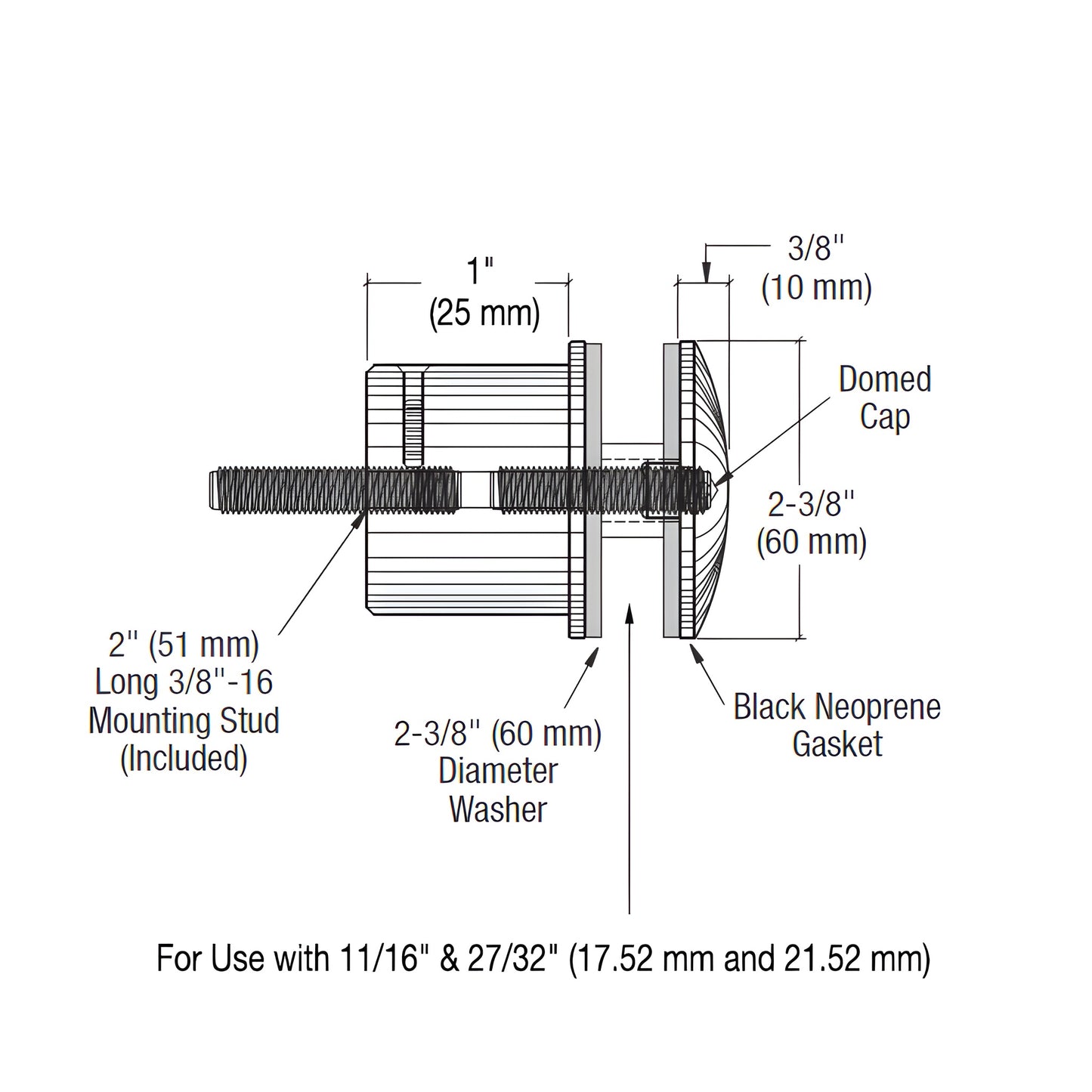 Matte black 316 stainless steel heavy-duty glass standoff, 2 in width, SKU RS0B215MBL