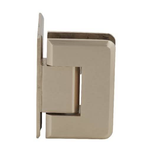 Close-up of CRL Satin Brass Pinnacle 044 Wall Mount Offset Back Plate Hinge in luxurious f