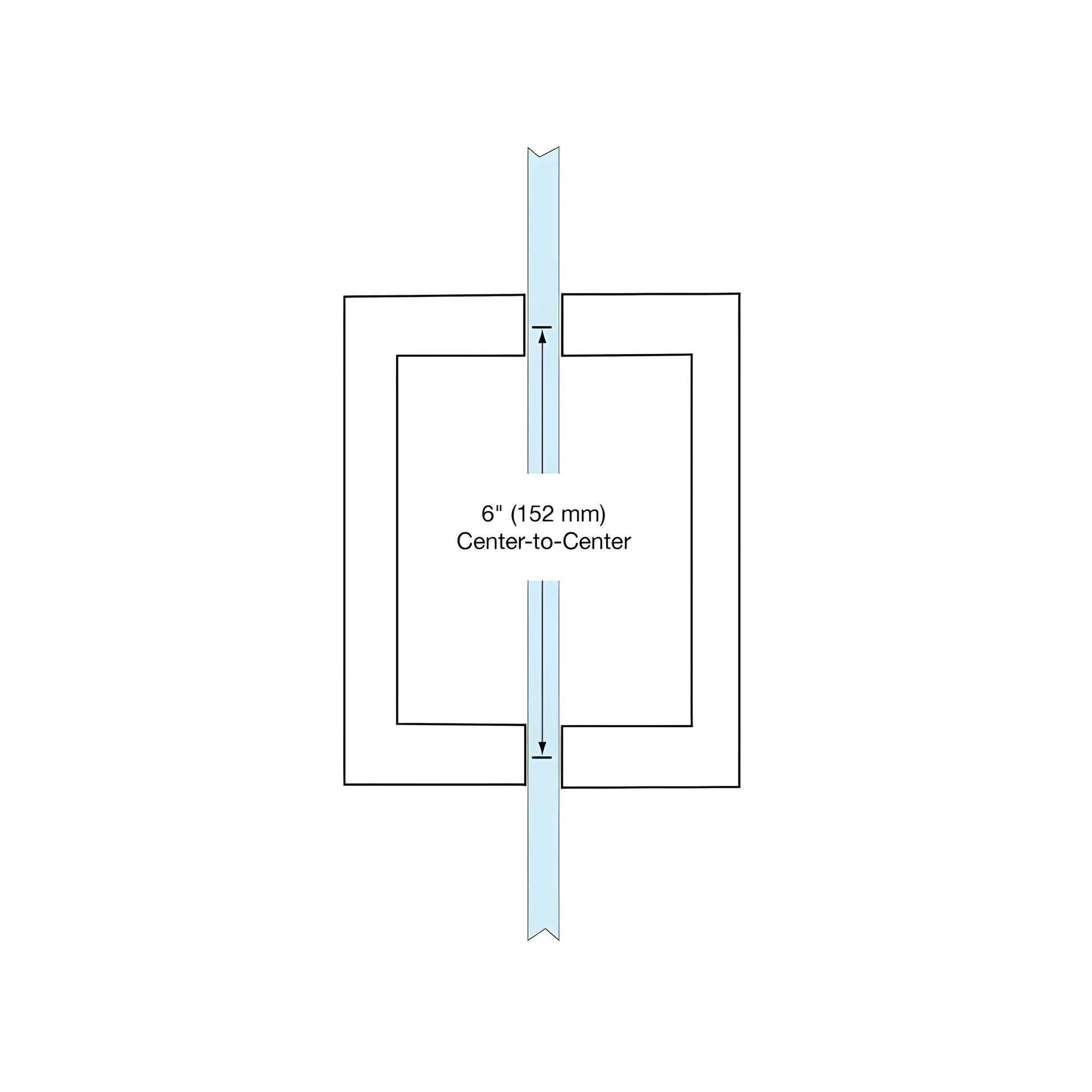 SQ6X6SB satin brass square corner glass door pull, 3/4" tubular, back to back, 6" center to center.