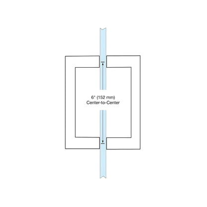 Matte black square corner back to back glass door pull, 3/4" brass tube, 6" center to center (SKU SQ6X6MBL)