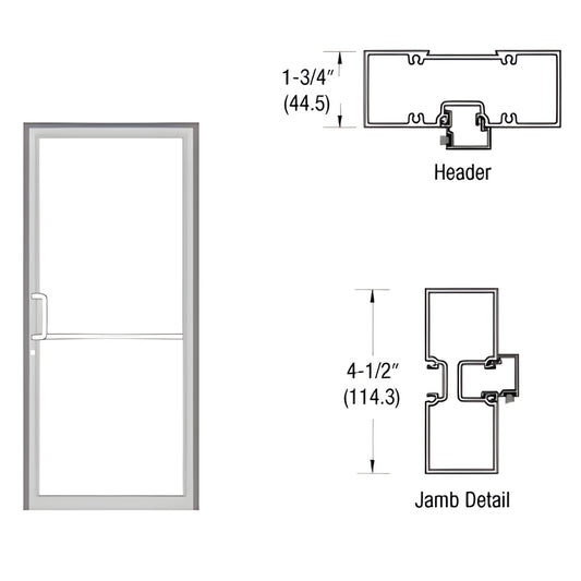 FR41511 clear anodized aluminum complete 36x84" butt-hinge door frame with aluminum threshold; header and 4-1/2" jamb detail.
