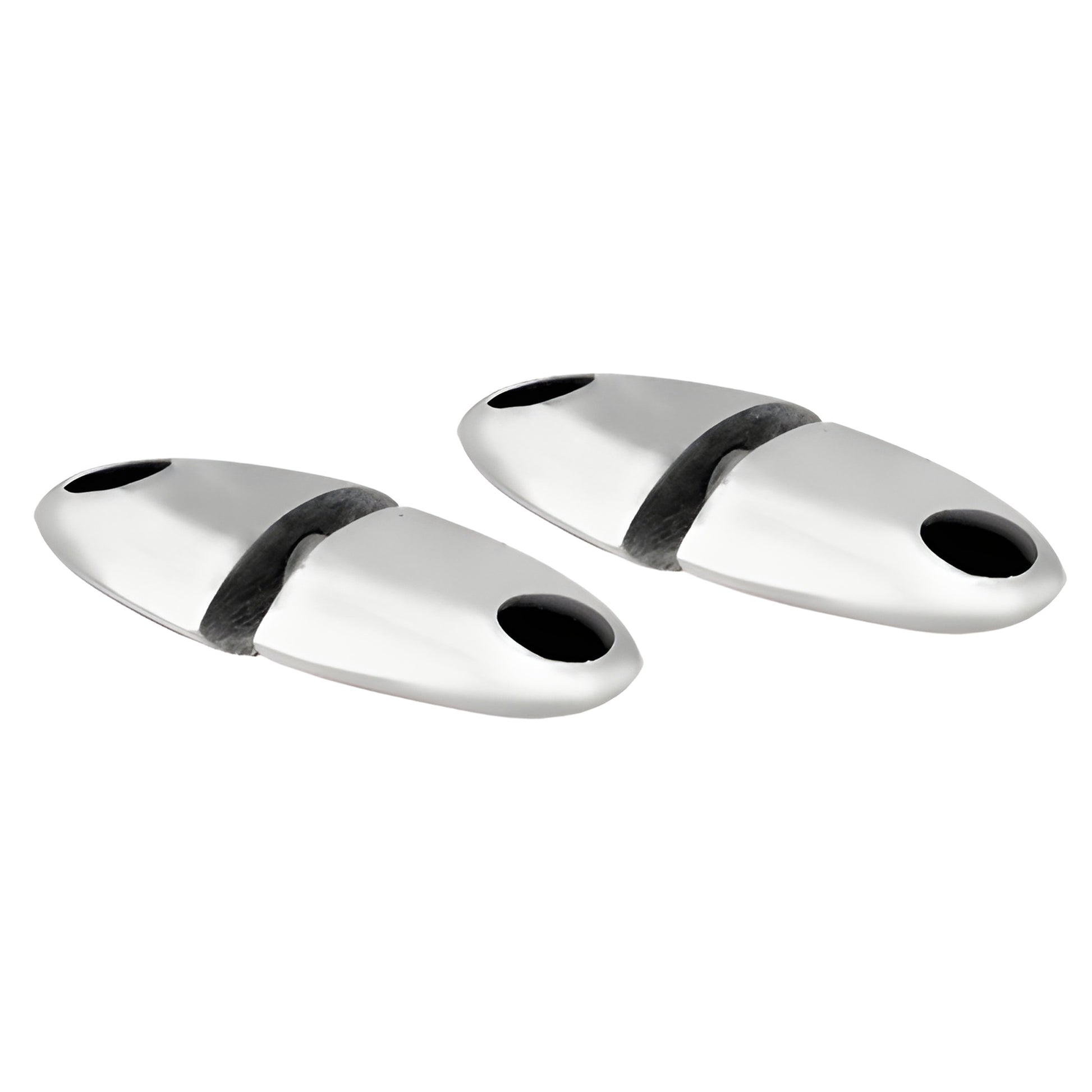 Brushed stainless steel mounting post VP2BS for Variant Series handles, oval cover with black rubber insert