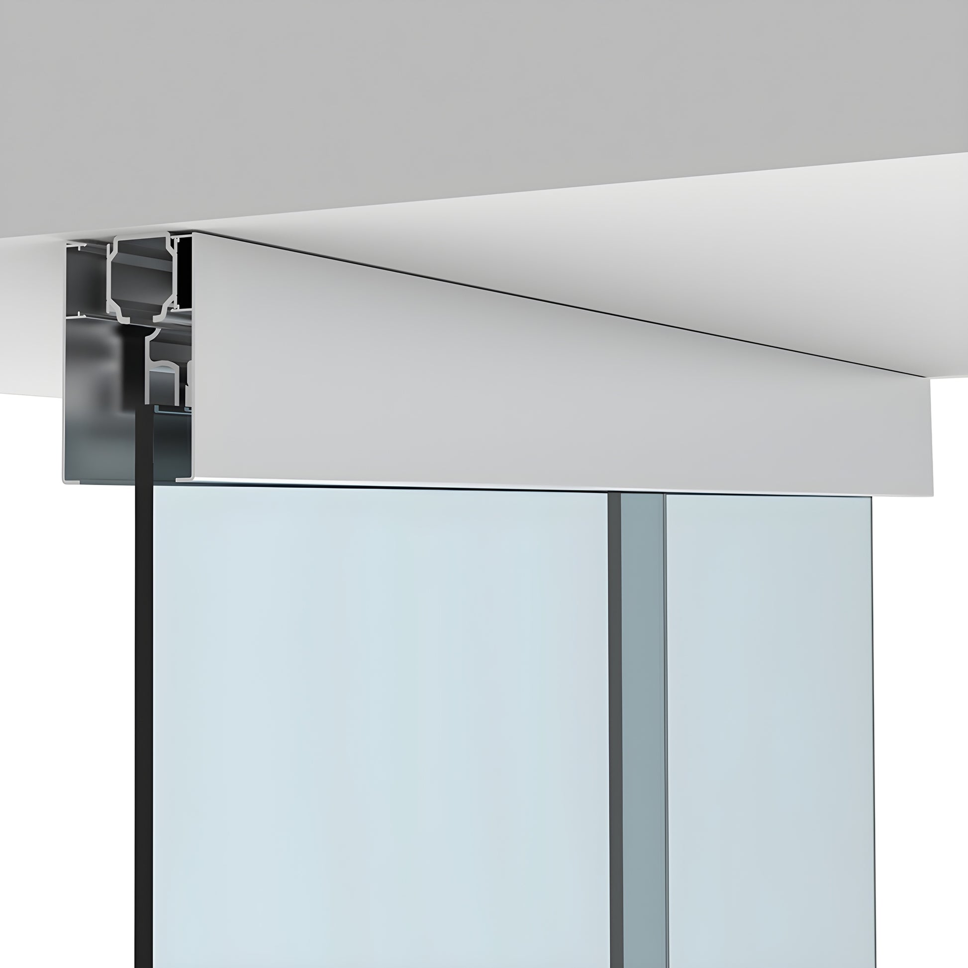 CRL701C top-hung satin anodized ceiling track and cover with tempered glass panel for sliding door