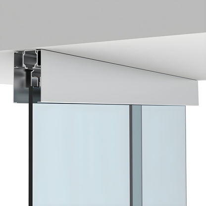 CRL701C top-hung satin anodized ceiling track and cover with tempered glass panel for sliding door