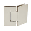 GEN045SN satin nickel square glass-to-glass shower hinge, solid brass, self-centering 135 pivot for 8-12mm glass