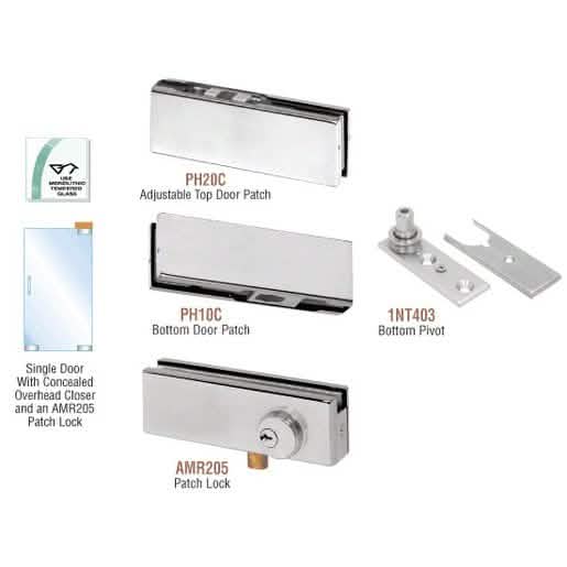 CRL Brushed Stainless North American Patch Door Kit with Lock for Overhead Closer
